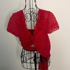 Asymmetric polka dot top